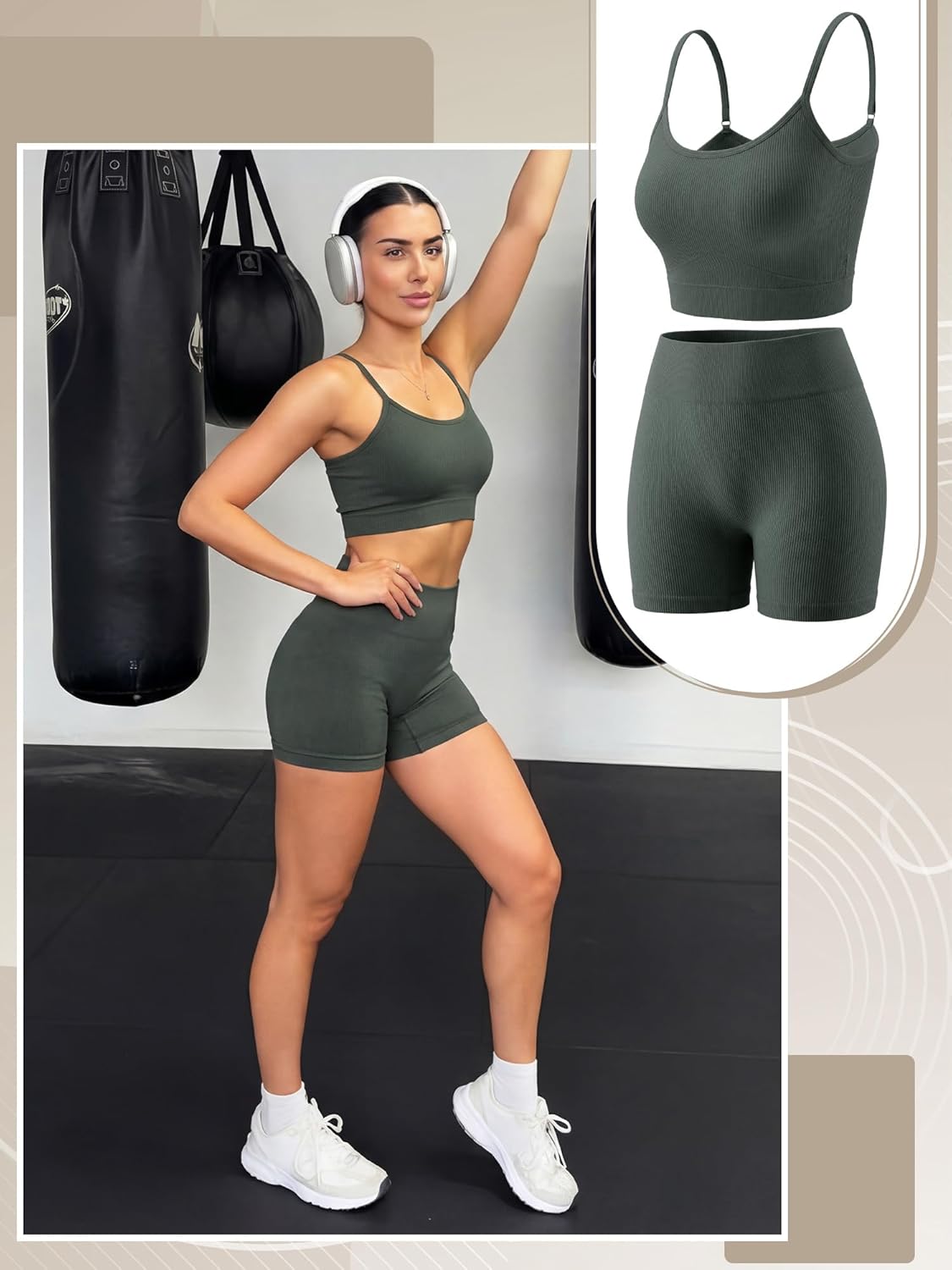 Bencailor 4 Pack Women Ribbed Workout Sets 2 Piece Athletic Yoga Outfit Sport Padded Crop Bra High Waisted Elastic Gym Shorts