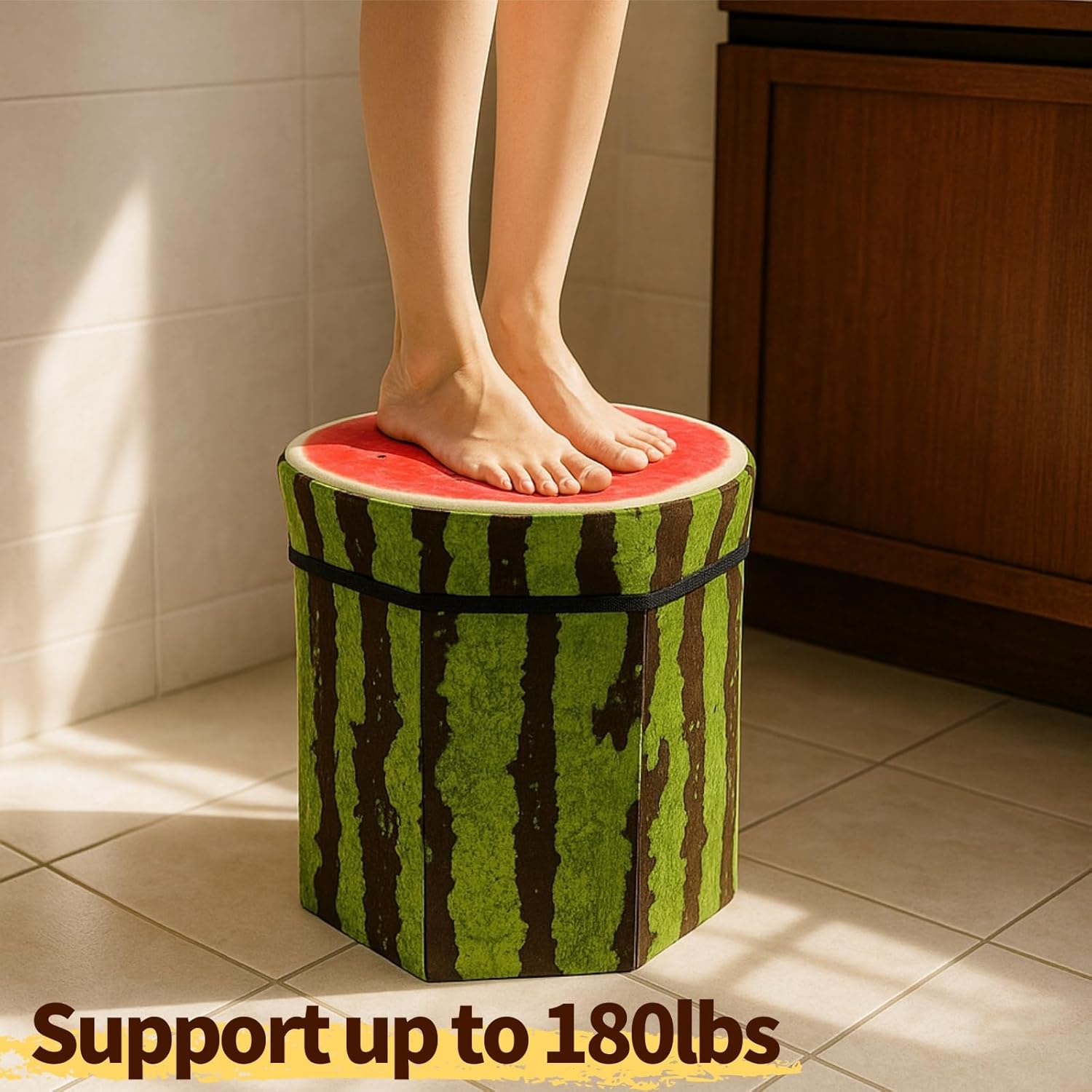 Covzoe 3 Pack Fruit Storage Stool, 12 x 12 Inch Foldable Stool Ottoman with Foam Cushion, Collapsible Storage Seat Chest, Creative Organizer Stools Box for Patio Foot Rest