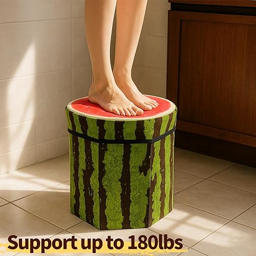 Miniatura 6 de Paquete de 3 taburetes de almacenamiento de frutas, taburete otomano plegable de 12 x 12 pulgadas con cojín de espuma, baúl de almacenamiento