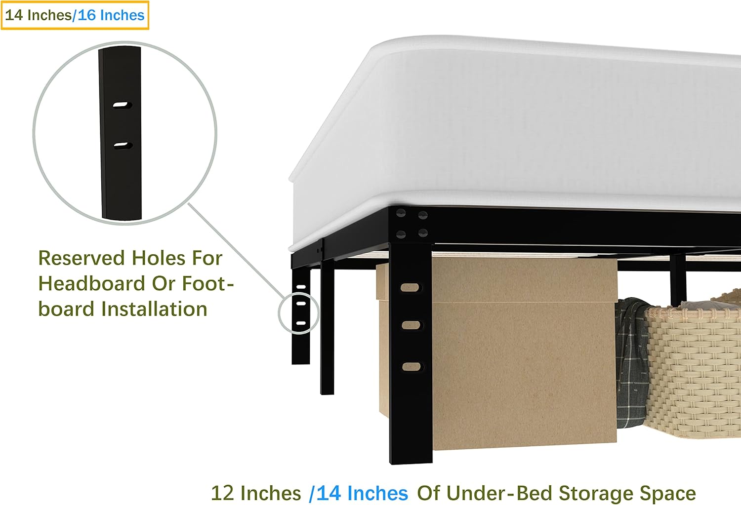 ONEMO 14 Inch Twin Bed Frame, 2000lbs Heavy Duty Metal Bed Frame with Solid Wooden Slats, No Box Spring Needed, Noise Free, Easy and Fast Assembly, Durable Mattress Foundation, Black: Kitchen & Dining