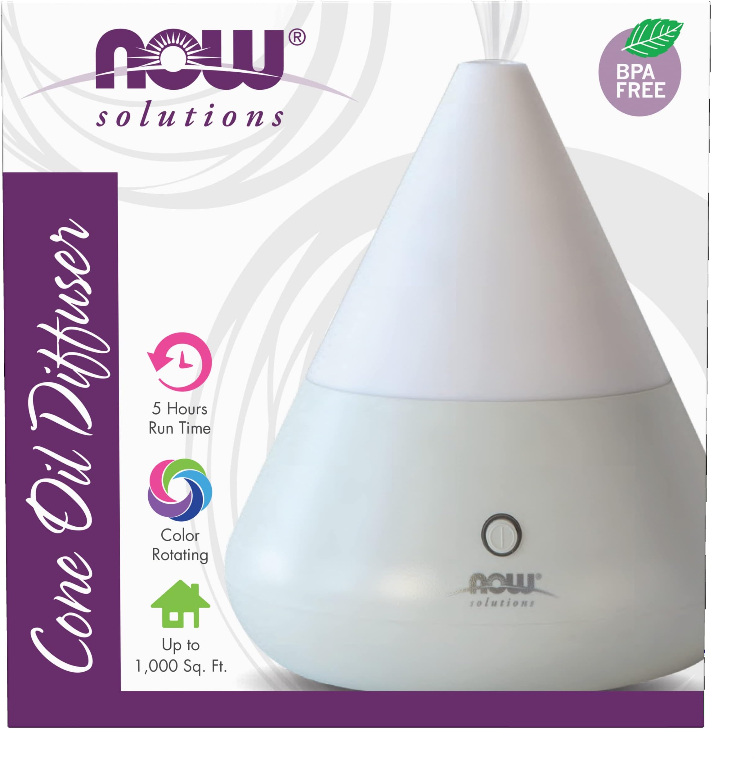 NOW Foods Essential Oils, Ultrasonic Aromatherapy Oil Diffuser, Extremely Quiet, Heat Free and Easy to Clean, Color Changing LED Diffuser