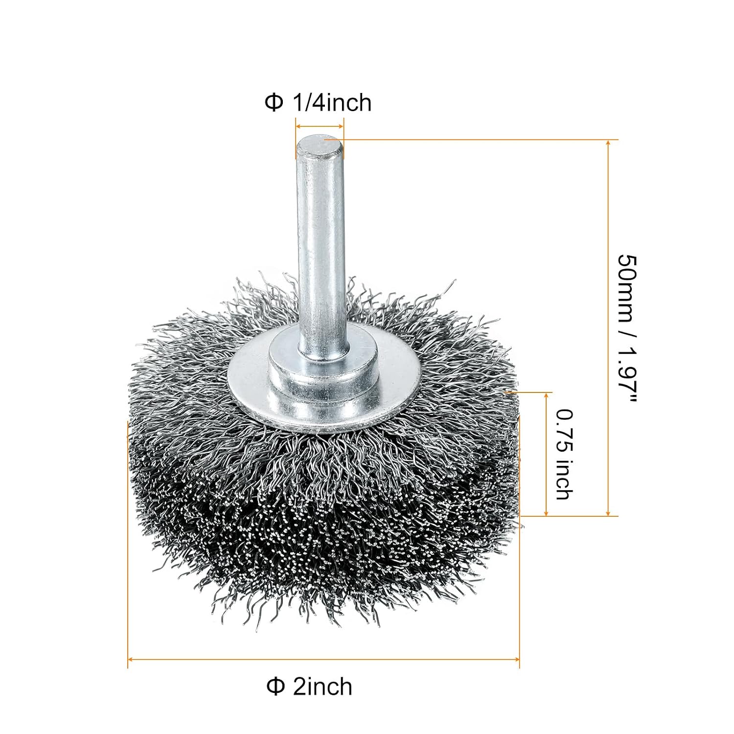 uxcell 10pcs Wire Brush for Drill 2" Dia. Abrasive Wire Wheel 1/4" Round Shank Carbon Steel Cup Brush Coarse Crimped Drill Attachment for Cleaning Rust Paint Abrasive