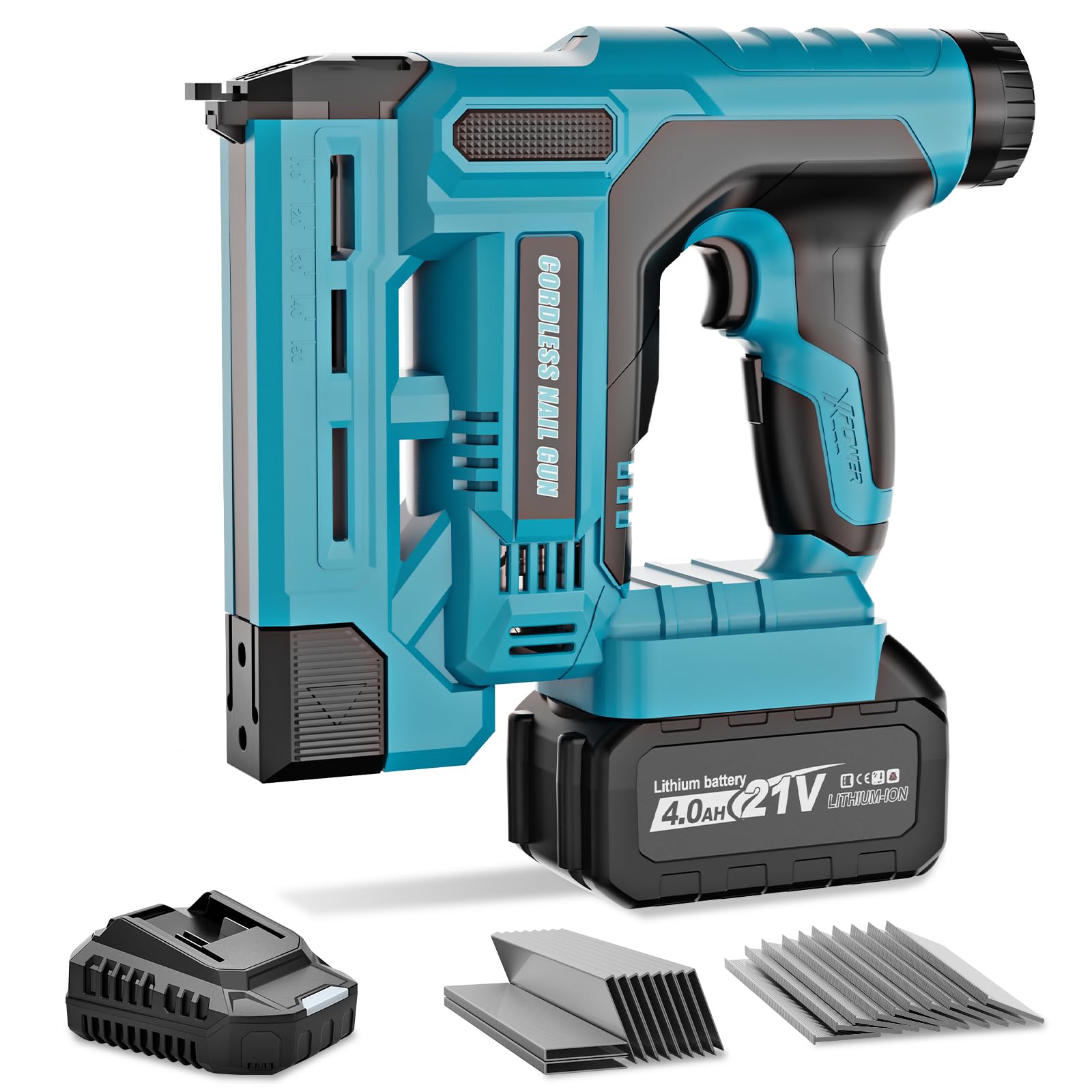 balyram Clavadora Electrica de Clavos Compatible con Makita 18V, Grapadora Clavadora 2 en 1 18GA con batería 4.0Ah, Profundidad Ajustable, 1000 clavos y 1000 grapas incluidas para mejoras del hogar