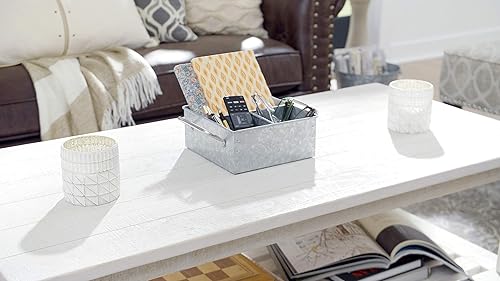 Miniatura 4 de Walford Home Bandeja de almacenamiento de metal galvanizado  Carrito de mesa rústico de granja con asas  Caja dividida funcional y decorativa