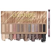 Vista 1 de UCANBE Paleta de maquillaje de sombra de ojos de 12 colores, sombra de ojos desnuda mate brillante neutral con kit de brochas de doble punta