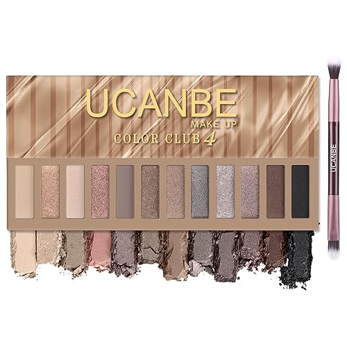 Miniatura 8 de UCANBE Paleta de maquillaje de sombra de ojos de 12 colores, sombra de ojos desnuda, paleta de maquillaje mate neutro con juego de pinceles de doble