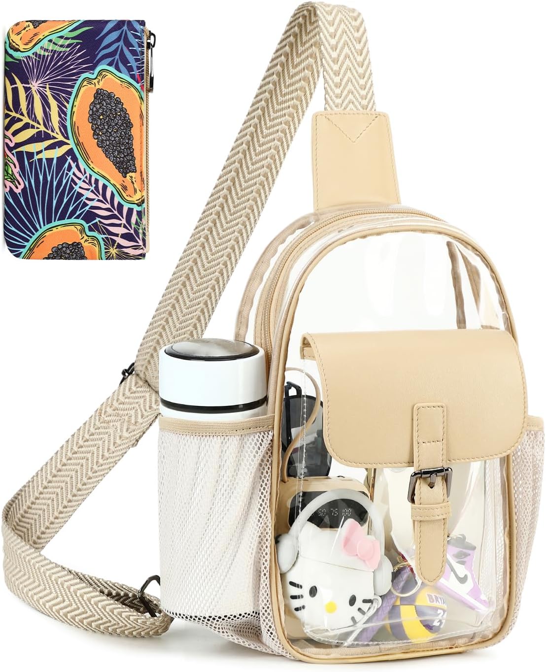 Clear Bag for Stadium Events, Clear Crossbody Bag Purses for Women Crossbody Concert Sports with Side Mesh Pocket