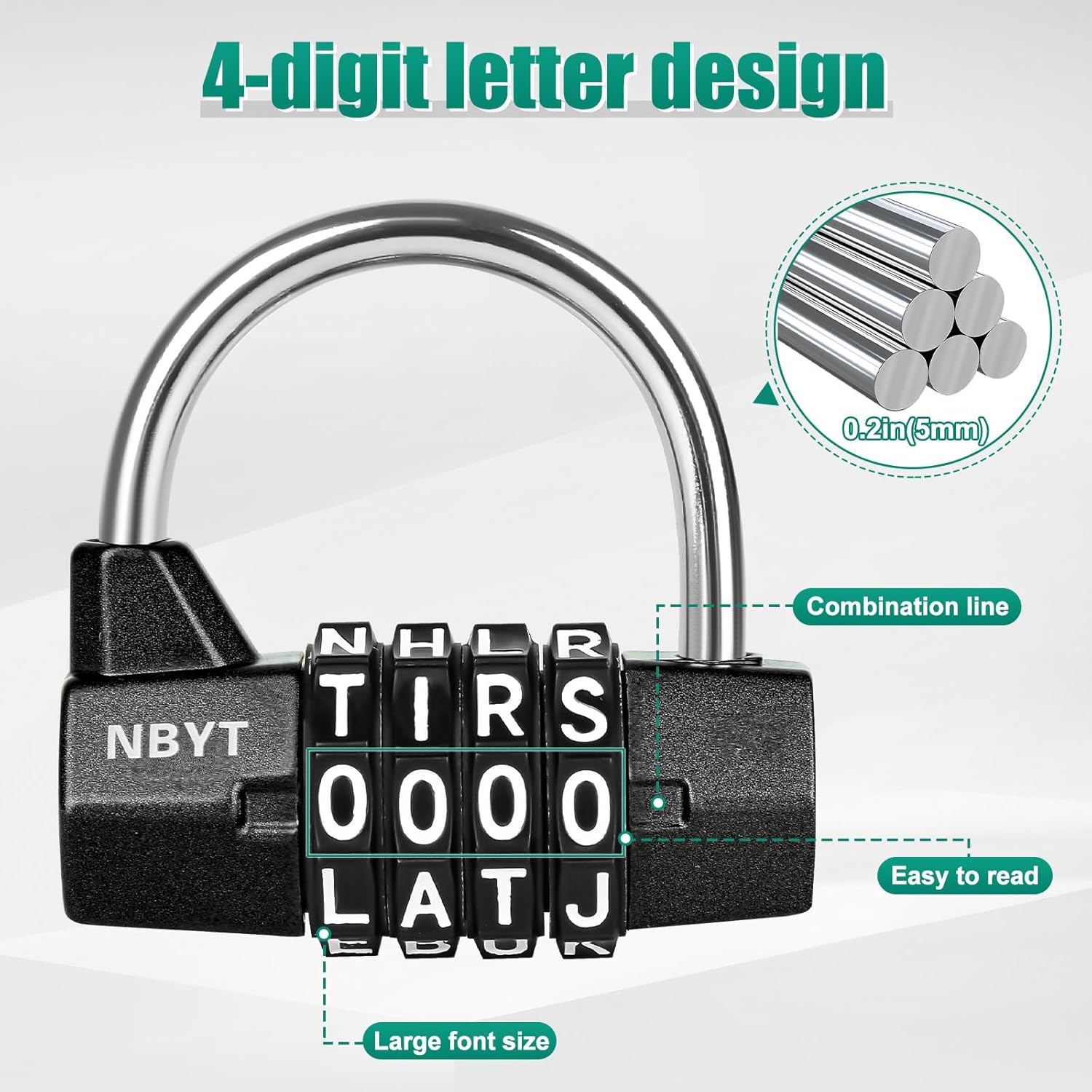 Letter Combination Padlock, Gym Changing Cabinet, School Wardrobe, Storage Cabinet, Toolbox, Word Padlock can Reset Code.