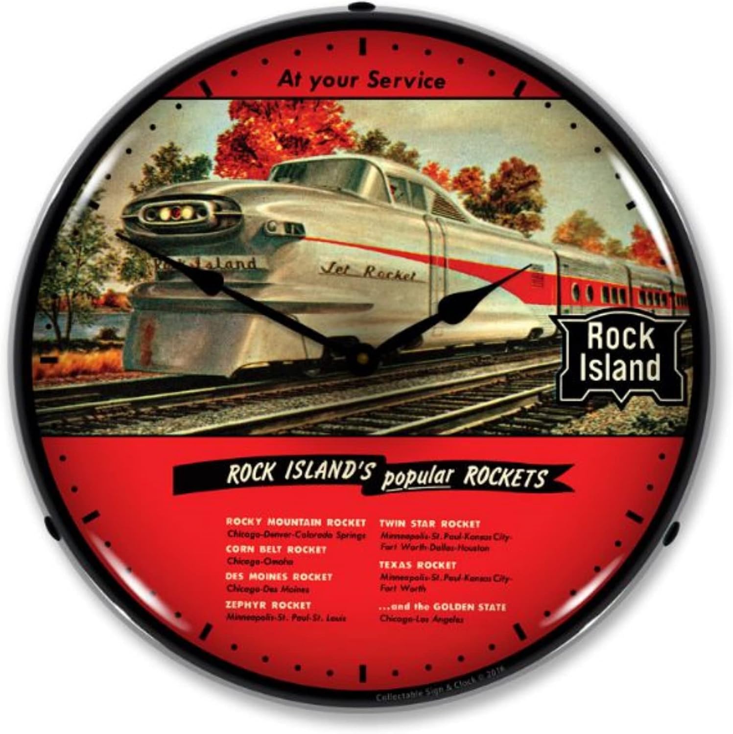 Rock Island's Popular Rockets LED Wall Clock, Retro/Vintage, Lighted, 14 inch