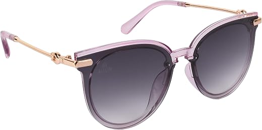 AISLIN® UV Protected Round/Cat eye Sunglasses for Women - (Grey-Purple Lens | Purple-Clear-Gold Frame | Large Size | AS9231)