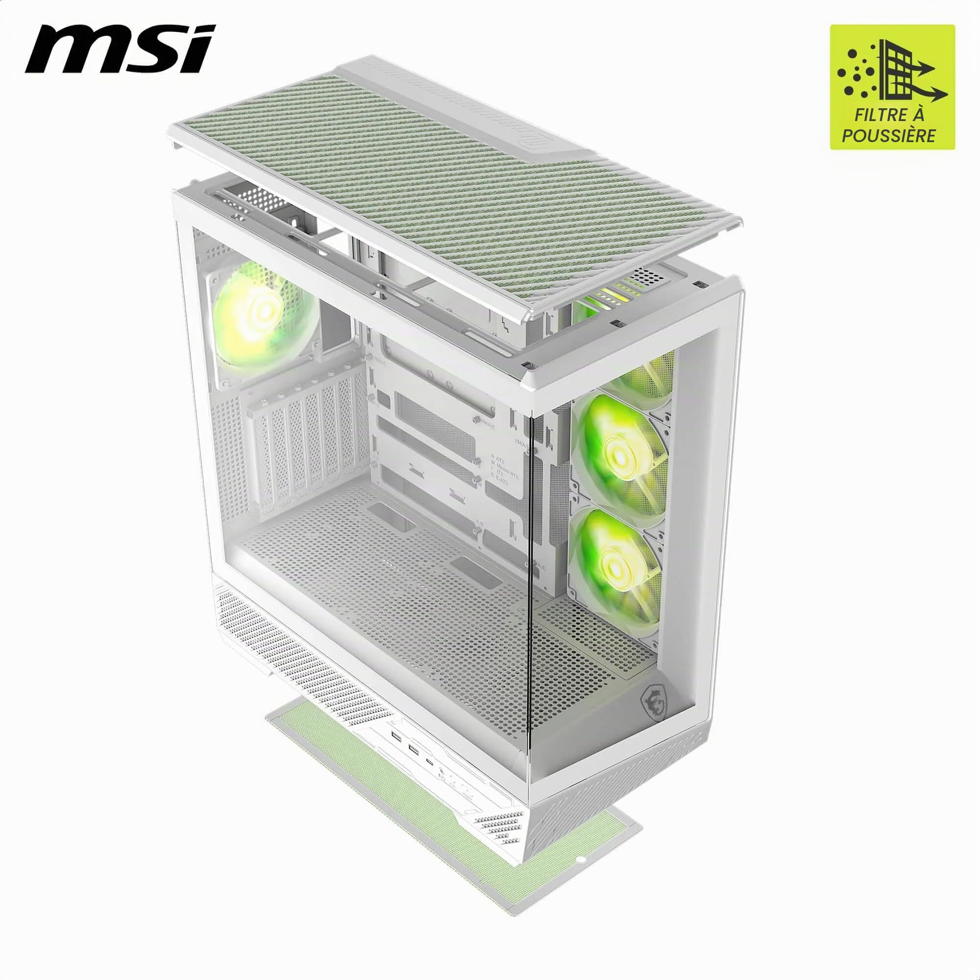 MSI MAG PANO 130R PZ White Boîtier PC Gaming ATX, Micro-ATX et Mini-ITX