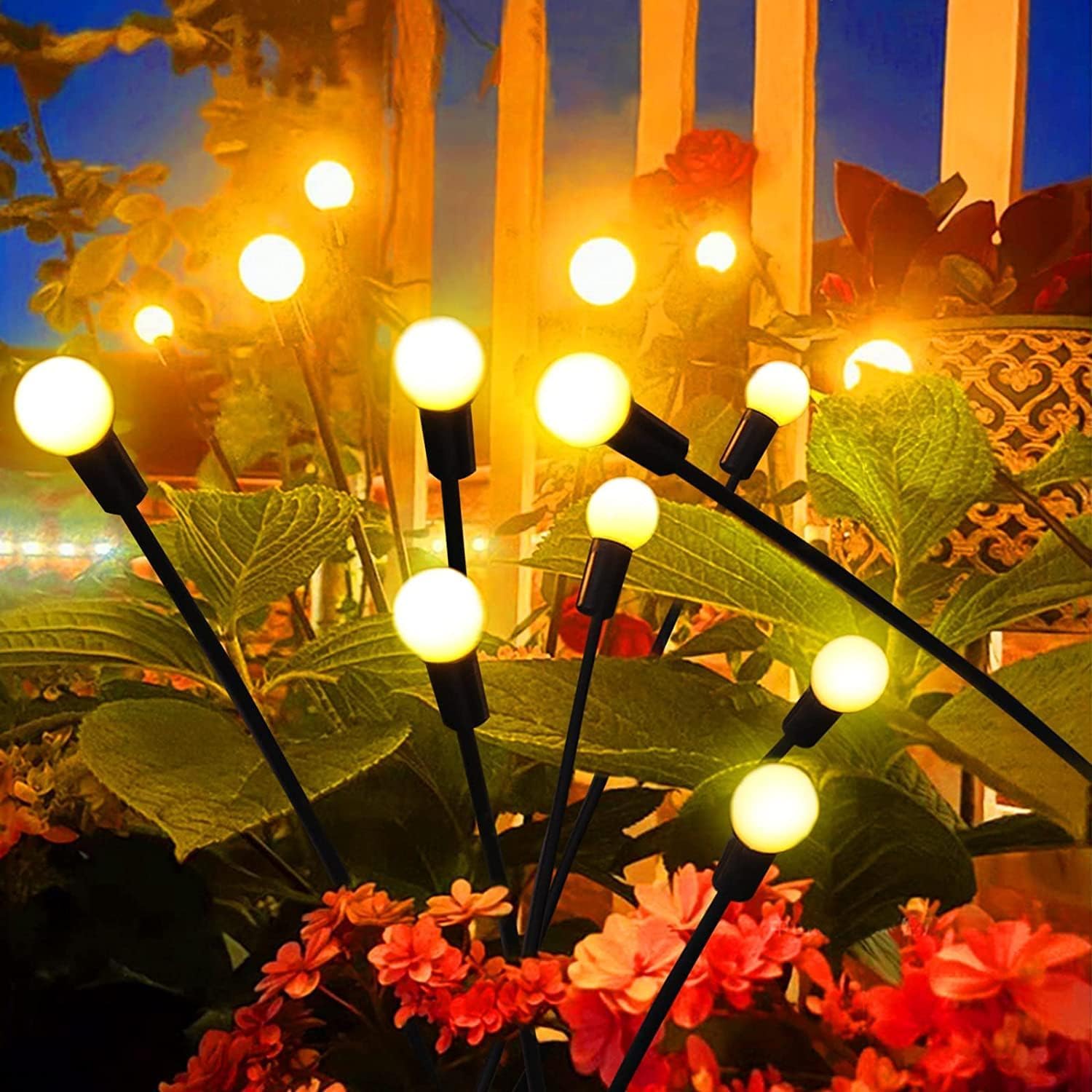 YJFWAL Firefly Solar-gartenlichter Außen 6 Stück Glühwürmchen Lichter Wasserdicht Swinging Garten Lichter für Pathway Weihnachten Yard Patio-Landschaft Dekoratives, 8LED Jede (Warm-Weiß, 6 Stück)