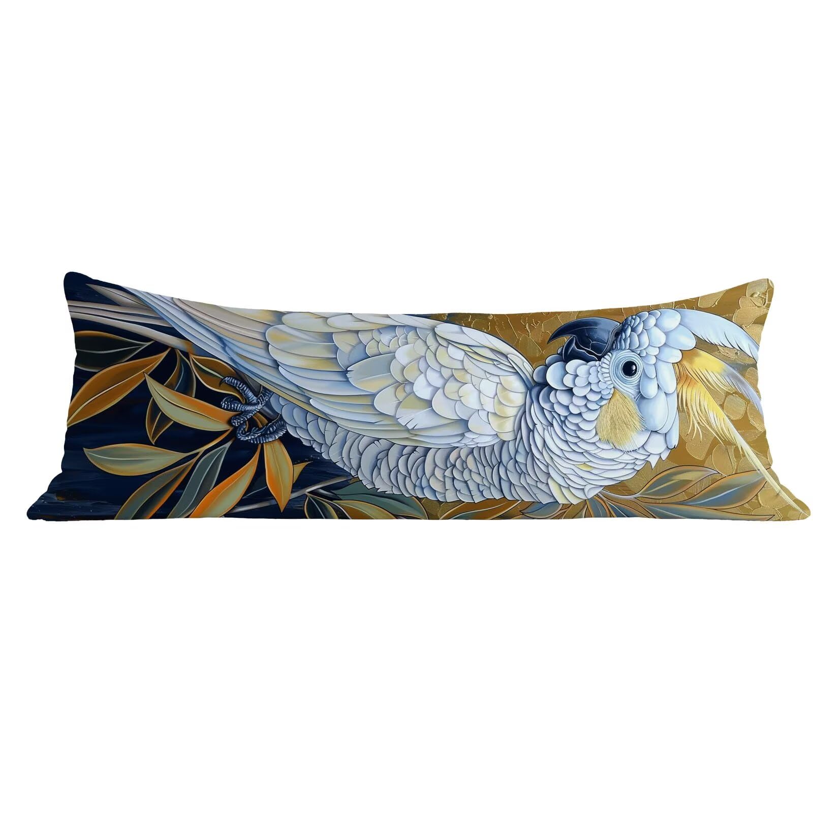 Funda de Almohada 60 x 180 cm Loro Protector Almohada 180 cm con Cremallera Invisible, Lino Durable y Transpirable Pillow Case Largas Blanco Impresión a Doble Cara para Cama, Sofá y Dormitorio dg-527