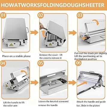 Manual Foldable Dough Sheeter Machine for Bakery, Pizza, Croissant - Stainless Steel Pastry Roller,35.43