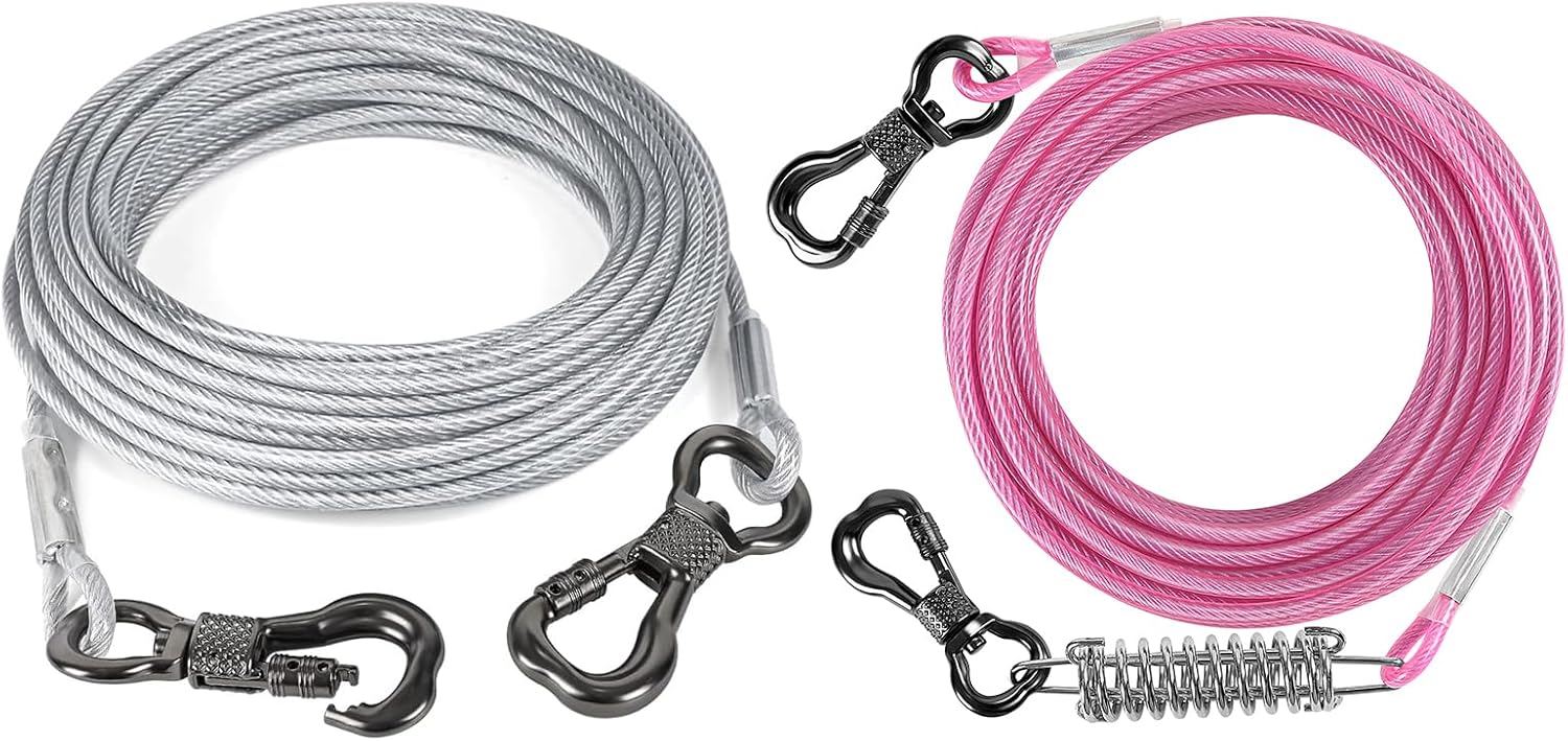 Tresbro Dog Tie Out Cable 15FT + 50FT Dog Chain with Spring
