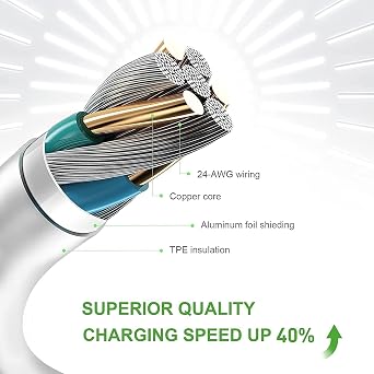 Hobimtek Usb ios Cable 30 Cm Charging and Data Cable 18W 3.1 Amp Fast Charging Cable carplay Qc3.0 (type c android)