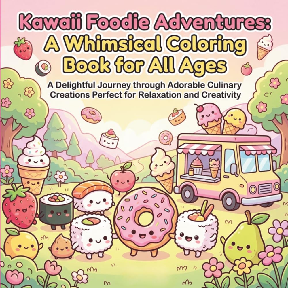 Kawaii Foodie Adventures: A Whimsical Coloring Book for All Ages: Discover Adorable Culinary Illustrations for Relaxation and Creative Fun