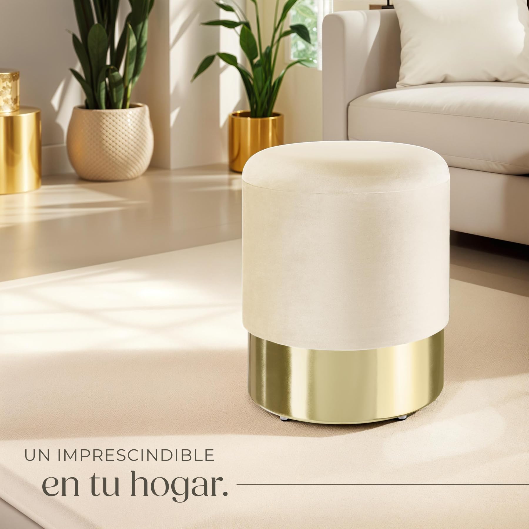 tectake® Taburete Tocador con Almacenaje para Dormitorio, Ideal Puff Almacenaje o Silla Tocador Maquillaje, un Mueble Auxiliar Dormitorio Práctico y Elegante - 36 x 36 x 44,5 cm Crema