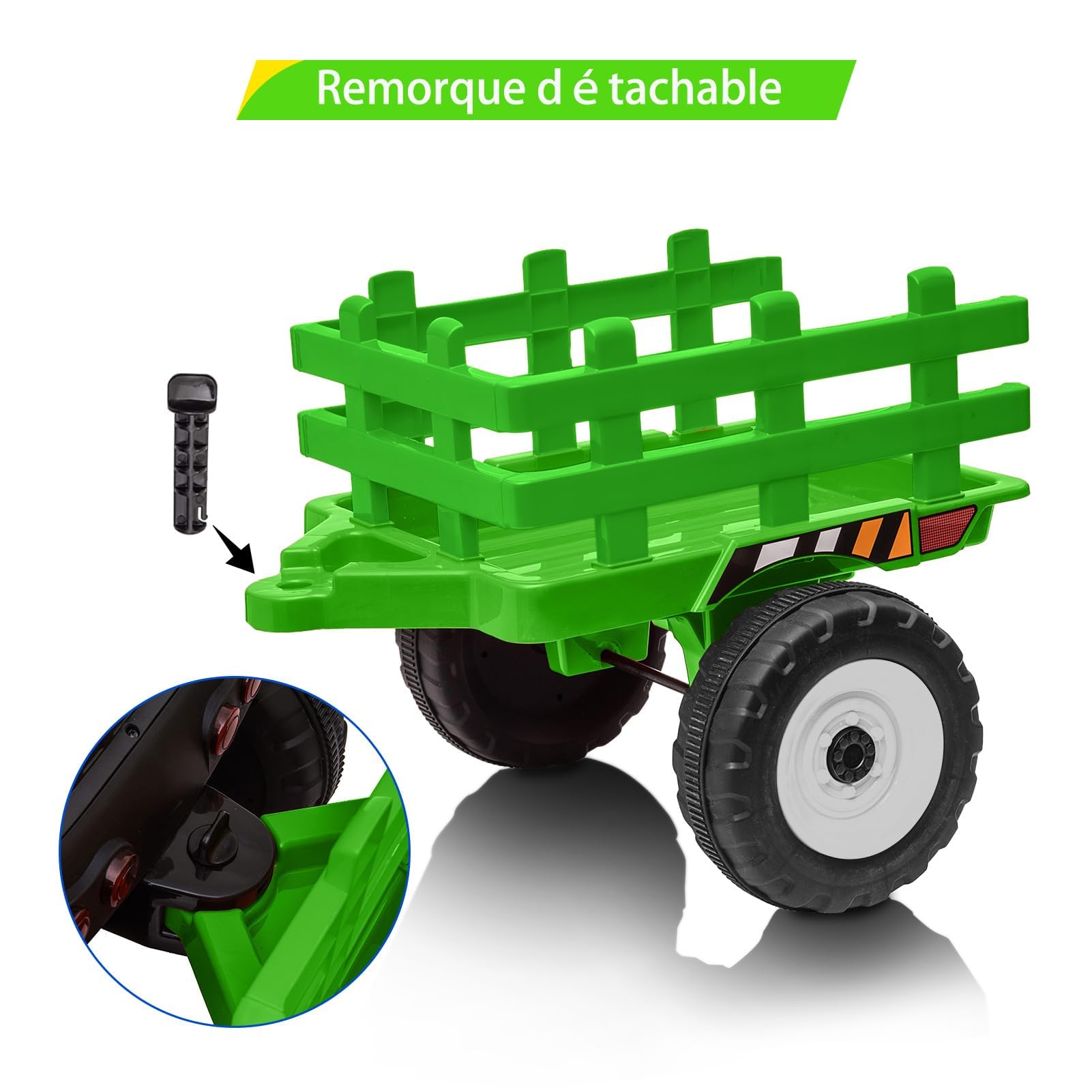 Garvee Trattore Elettrico Per Bambini, Rimorchio Rimovibile, 6 Ruote, Verde | 12V, 2.4G telecomando, Clacson, Musica Integrata, Radio, 3 Velocità, Doppio Motore, Connessione Wireless, Porta USB
