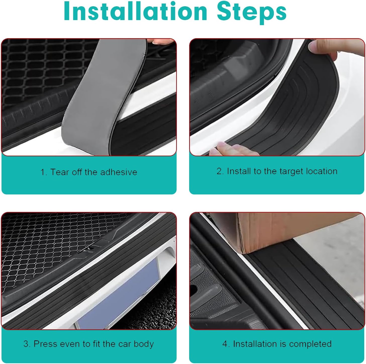 Car Rear Bumper Protector, Resistant Trunk Door Entry Guards, Anti Slip Auto Doors Entry Guards Door Sill Protector, Universal Rubber Edge Step Dust Sticker for Cars SUVs (40.9×3.5 inch)