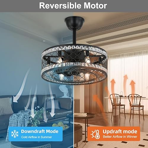 Miniatura 5 de SHLUCE Ventilador de techo con lámpara de araña de 18 pulgadas con luz, 6 velocidades, 6 luces, ventiladores de techo pequeños sin aspas,