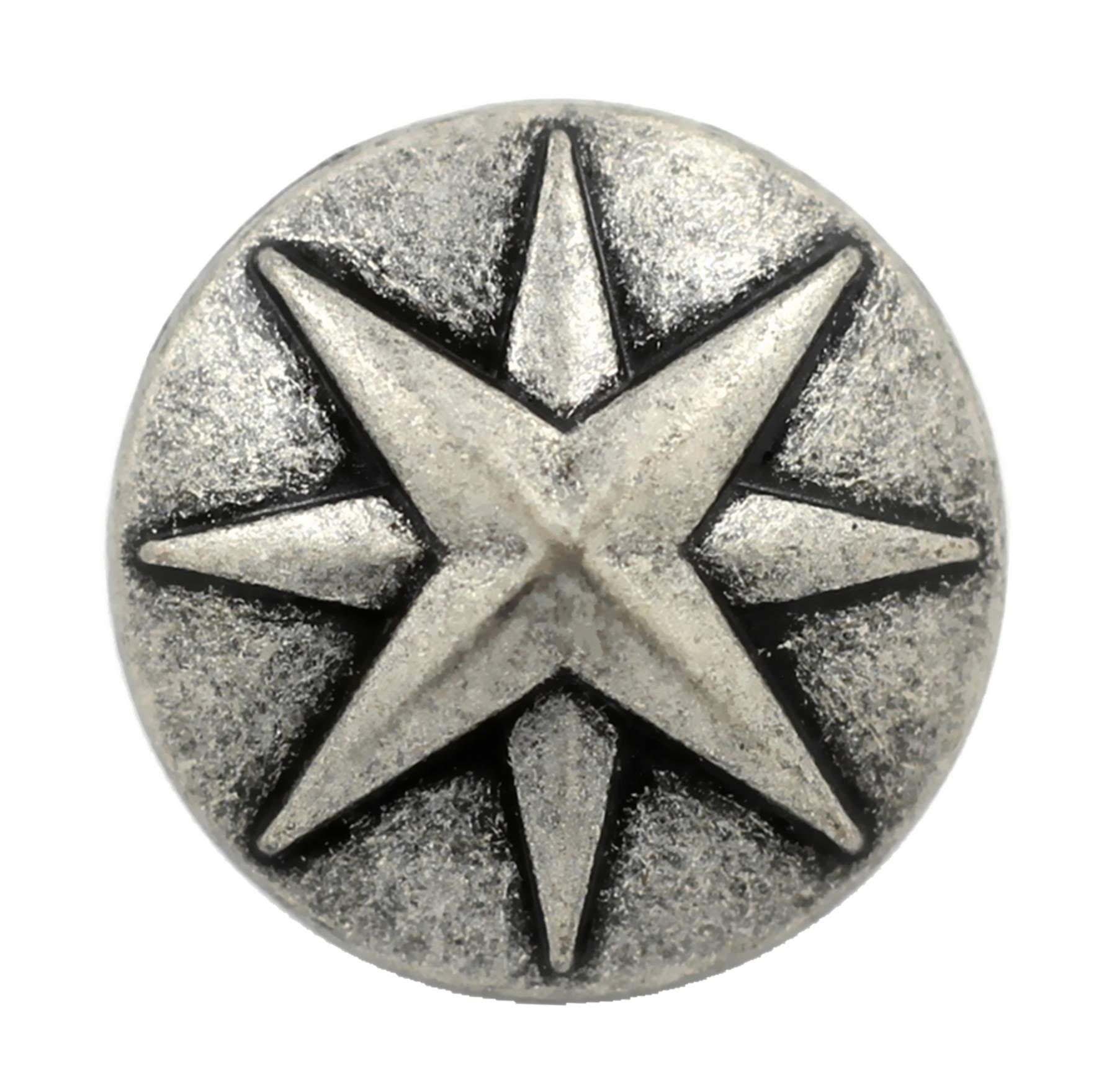 Bezelry 10 Pieces Asterisk Metal Shank Buttons. 20mm (3/4 inch) (Antique Silver)