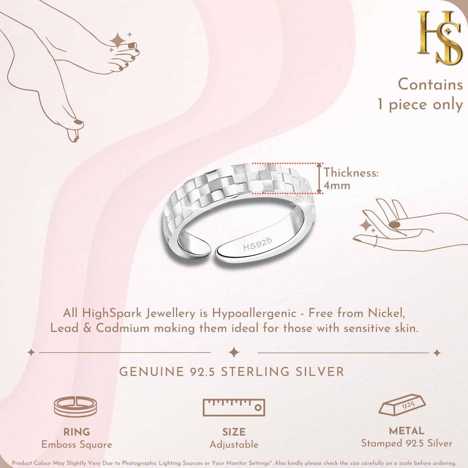 92.5 Sterling Toe Ring for Adjustable Contemporary Style Lovely - Embo..