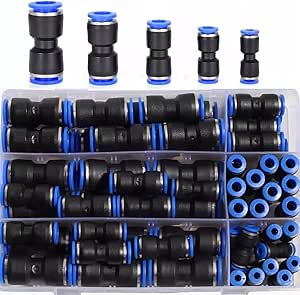 XINTAIHELE 60PCS Pneumatic Push to Connect Fittings Kit 15/32 '' 3/8 '' 5/16 '' 1/4 '' 5/32" Straight Push Connectors Plastic Quick Connectors Air Line Fittings