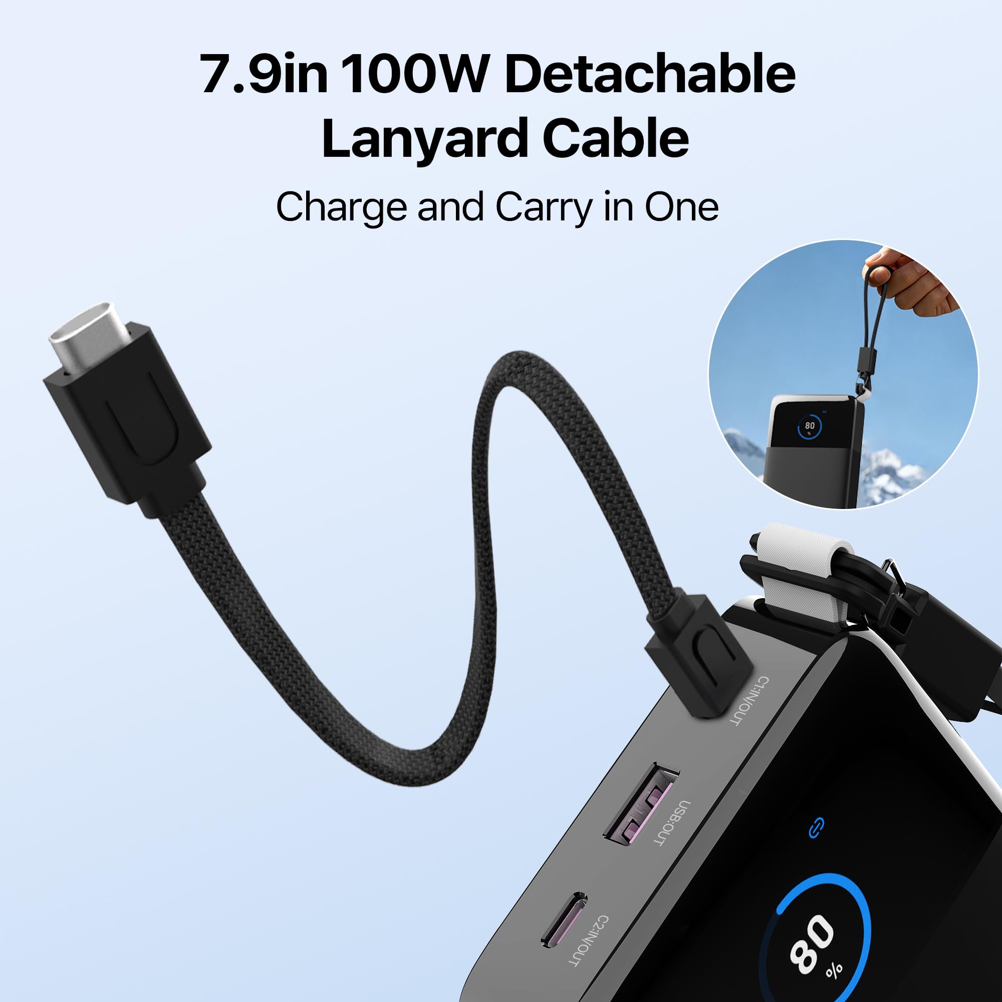 JUOVI Batería Externa Carga Rápida, 187W 25000mAh Power Bank para Laptop | 3 Puertos 187W Máx, 100W Batería Portátil con Pantalla TFT y USB-C Cable, Cargador Portátil para Ordenador Portátil iPhone