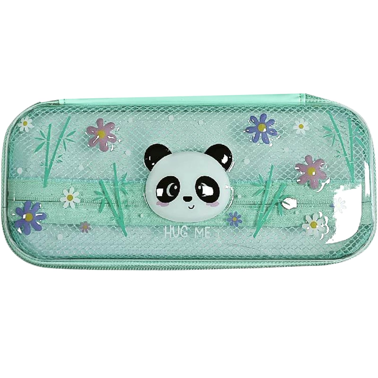 AYNKH Cute Panda Pencil Case with Clear Window, Inner Mesh Pocket & Zipper – 23x10.5x4cm Compartment Organizer for School