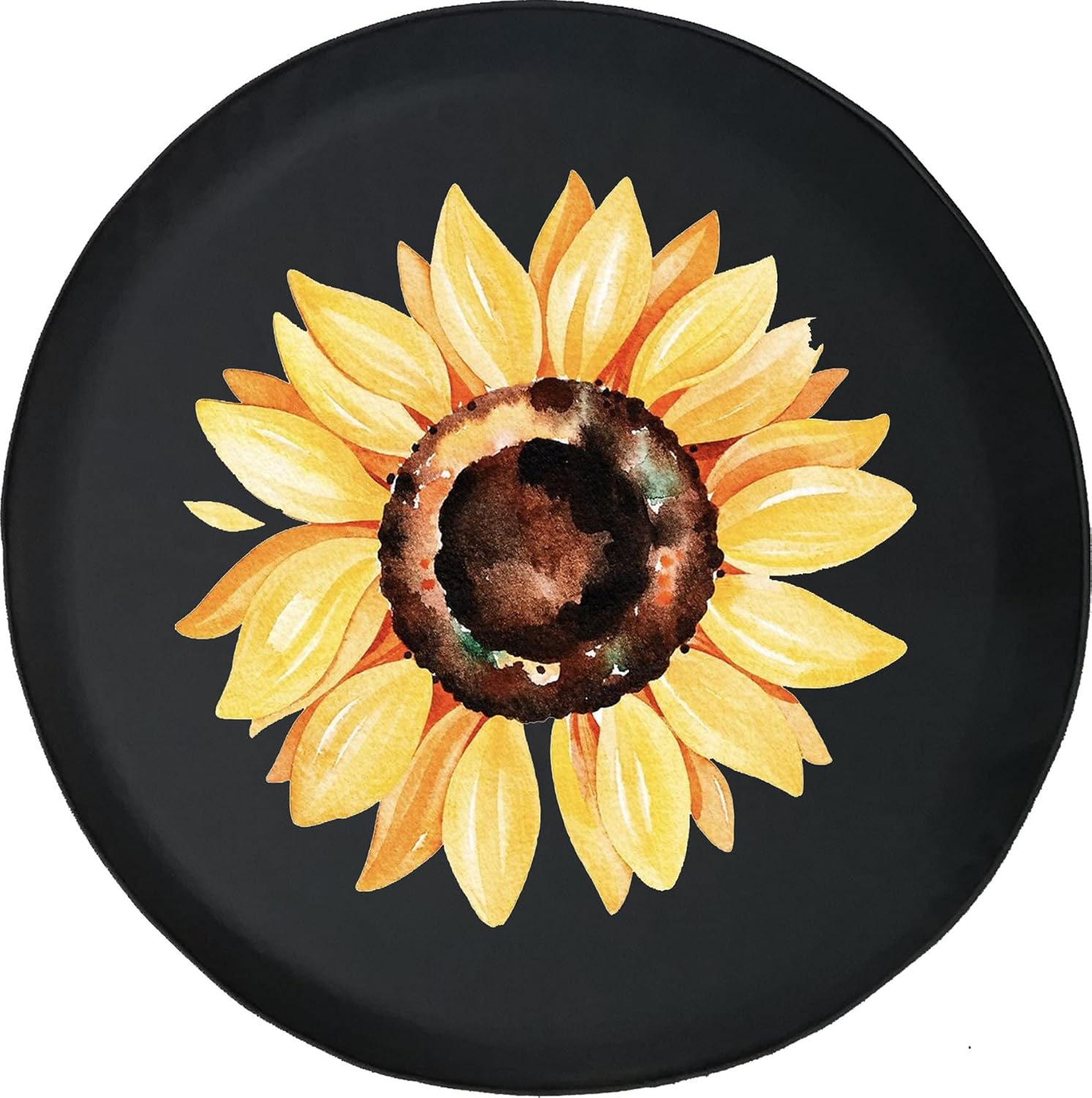 Spare Tire Cover Painted Sunflower Black Accessories for Trailers Trucks SUVs RV Campers 32-33 Inch