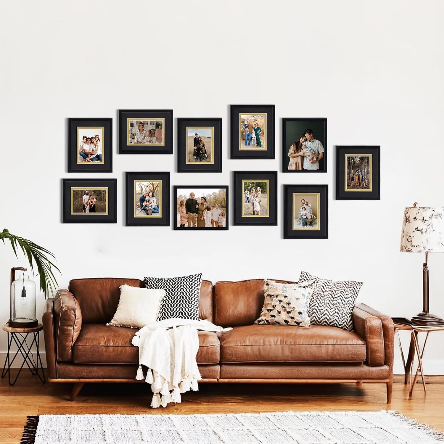 Rempry 8x10 Black Picture Frame, Display Picture 5x7 with Black and Gold Double Mat or 8x10 Without Mat, Tabletop and Wall Mounting Photo Frames, 11 Pack