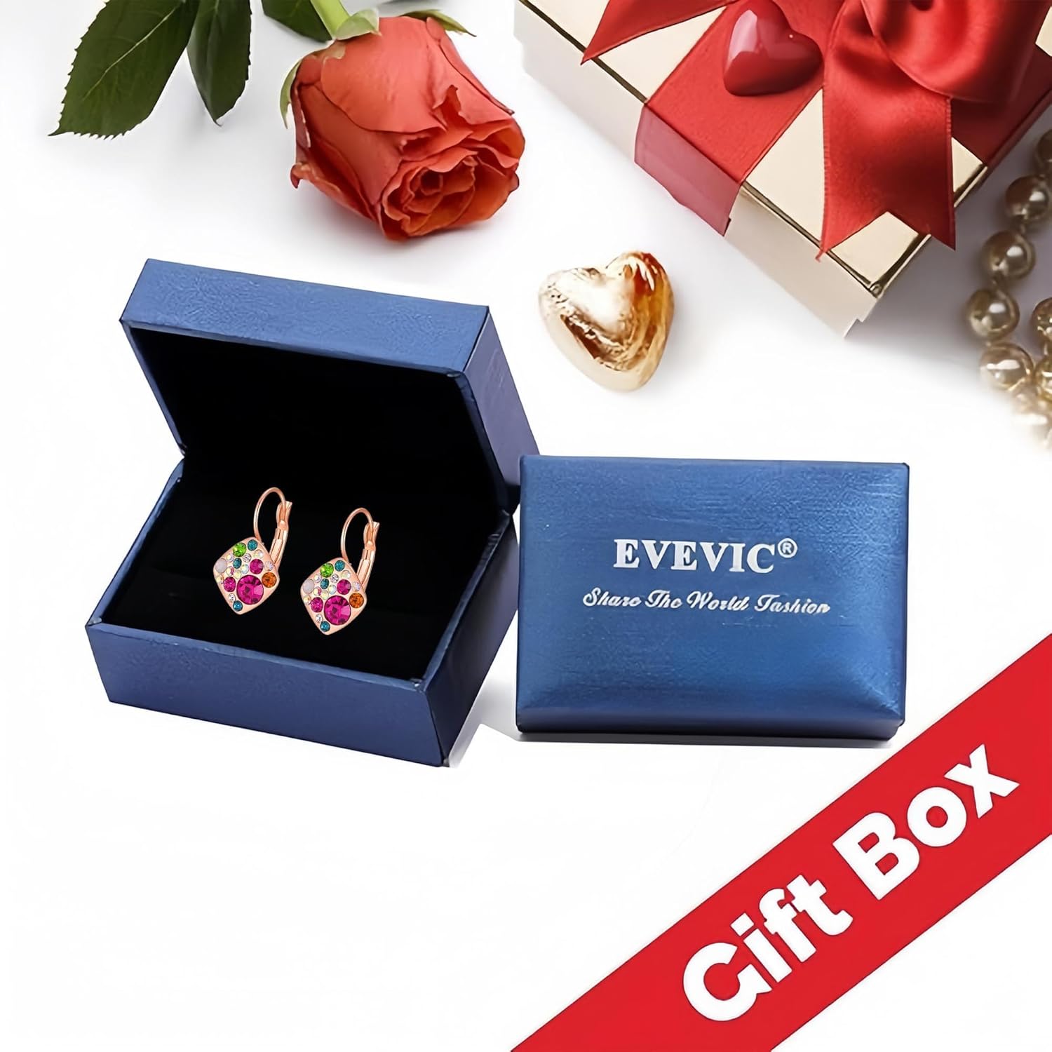 Multicolored Austrian Crystal Square Drop Leverback Earrings for Women 14K Gold Plated Huggie Earrings Hypoallergenic Jewelry