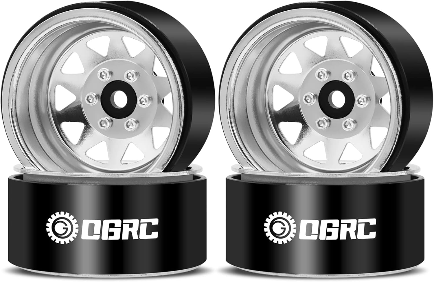 OGRC 4PCS Aluminum 1.9 Inch Beadlock Wheels Negative Offset Wheel Rims for TRX4 TRX6 SCX10 I II III 90046 AXI03007 Redcat GEN7 GEN8 RC4WD D90 1/10 RC Crawler - 12mm Hex (Silver)