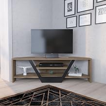 DECOROTIKA Sares Modern Corner TV Stand with Open Storage Shelves for Living Room Bedroom Entertainment Furniture - Walnut and Black