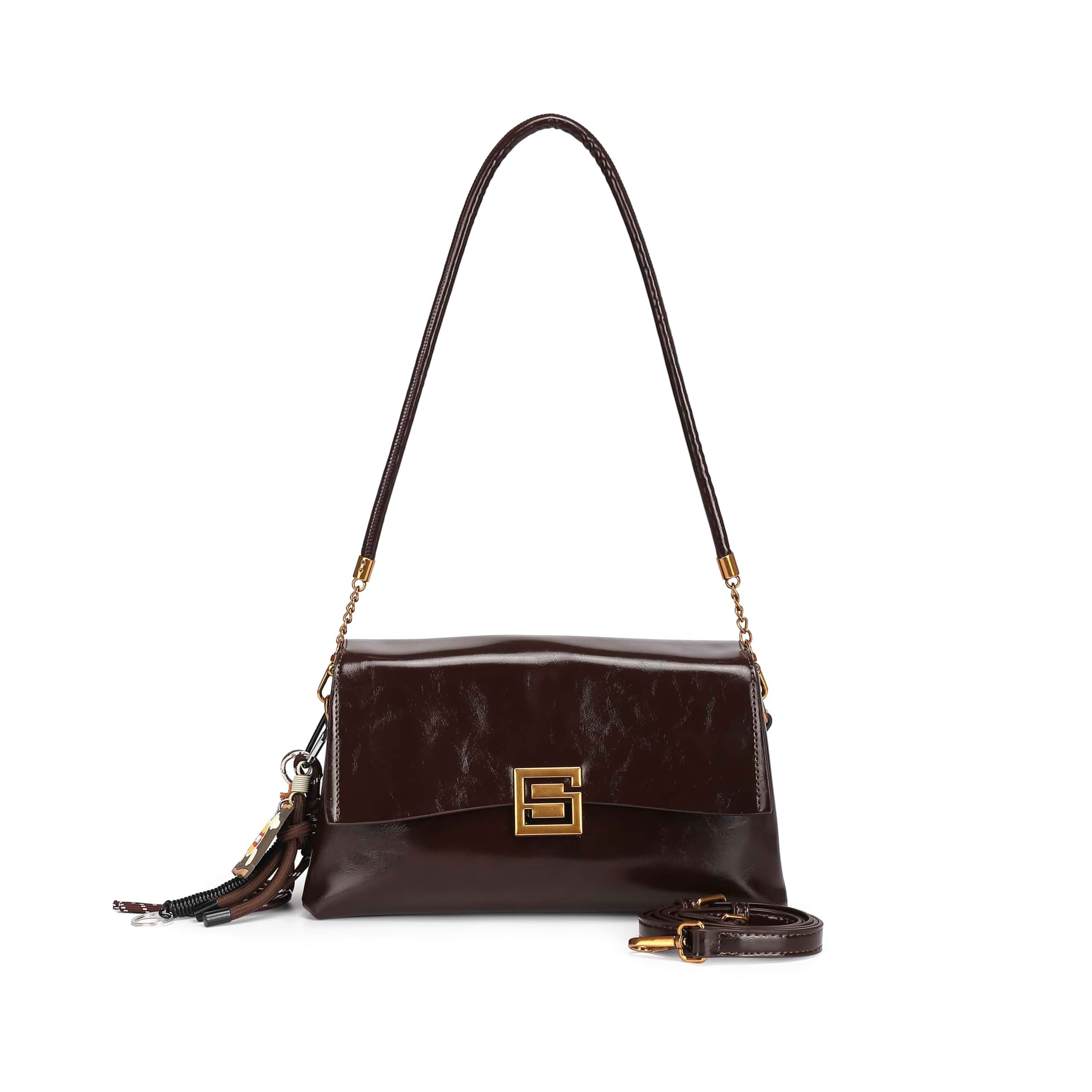 RTPRTP Women's PU shoulder bag with retro style tassel decoration, crossbody handbag, detachable shoulder strap, brown wallet