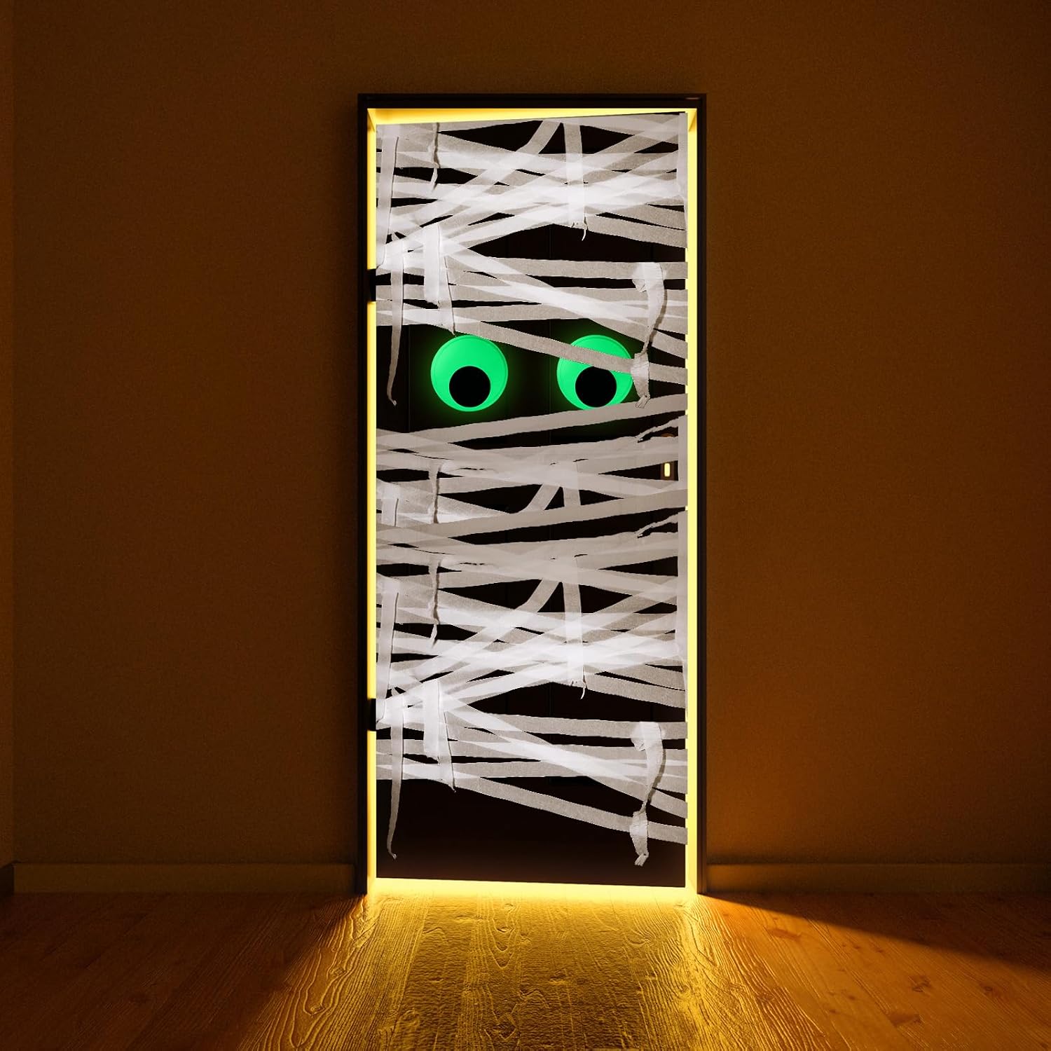 WinnerWhy Halloween Mummy Decorating Kit with Large Luminous Googly Eyes Crepe Paper Streamers and Masking Tape for Halloween Party Door DIY Decor