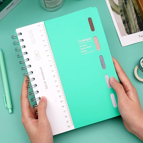 Miniatura 9 de Paquete de 2 cuadernos de 5 materias encuadernados en espiral de rayas anchas de 7 x 8.5 pulgadas, cuaderno de espiral de tapa dura con divisores,