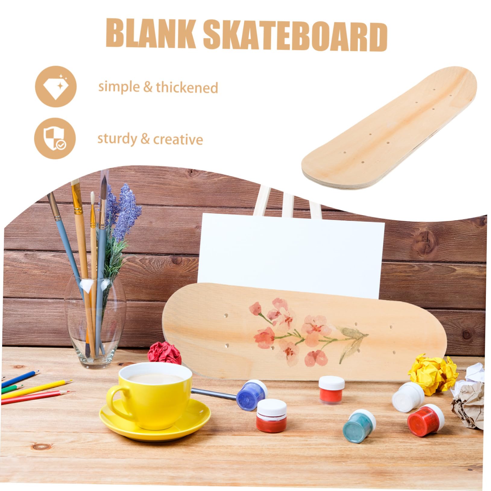 Planche de Skate Vierge Skateboard Enfant 43 Pouces 7 Couches D'ÉRable Double Face Planche Blanche pour DIY CréAtif Et DéCoration