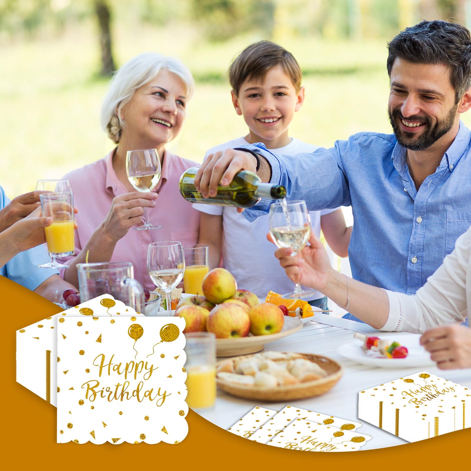 40 Stück Lila-goldene Servietten Mit Happy Birthday Aufdruck - 33x33cm Für Geburtstagsfeiern