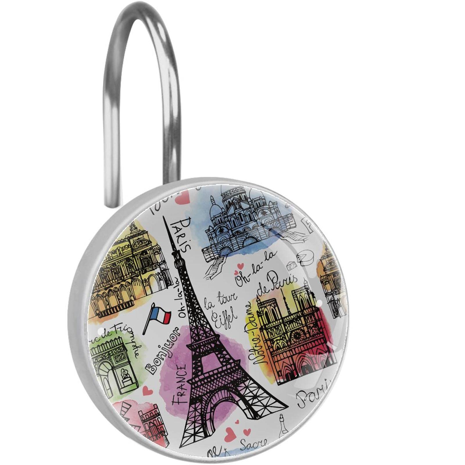 Crochets de rideau de douche en acier inoxydable premium Tour Eiffel