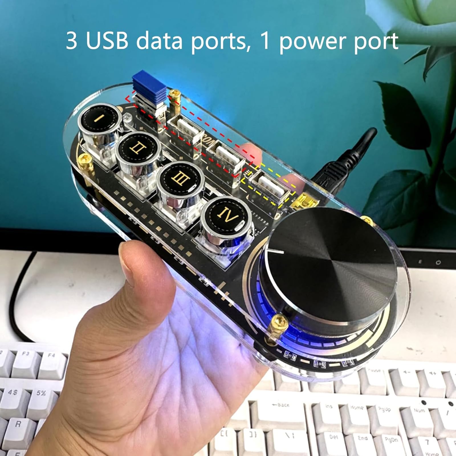 Docking Station USB, Hub USB Multifunzione Con Manopola Per Il Controllo Del Volume, 24 Tipi Di Luci RGB, 3 Porte USB 2.0 Per La Trasmissione Dati E 1 Porta USB 2.0 Per L'alimentazione, Per Tablet