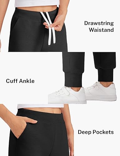 HASMES Girls Sweatpants with Pockets Kids Joggers Pants with Drawstring Casual Athletic Pants 7-14Y(Black,11-12 Years)