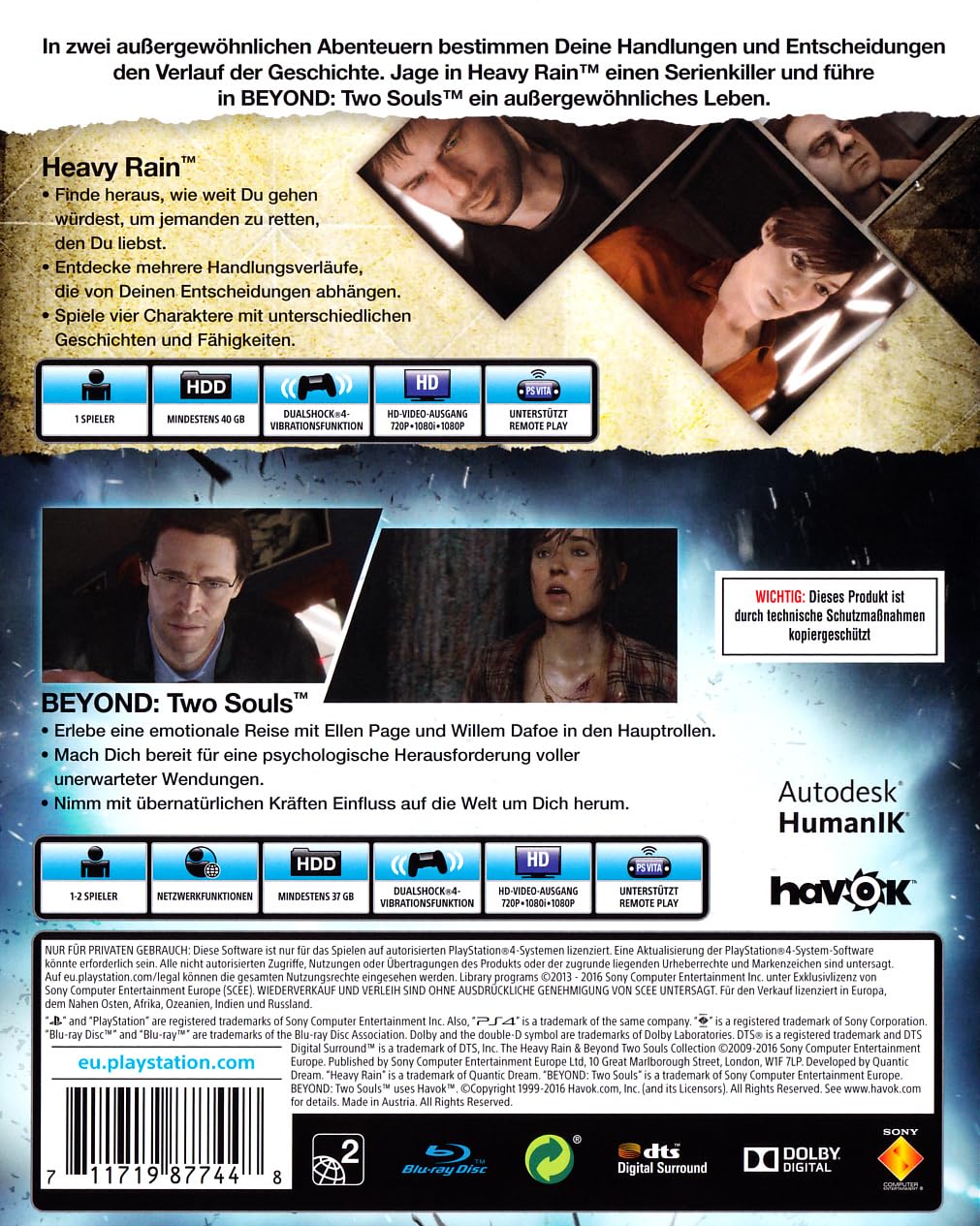 Heavy Rain and Beyond Two Souls Collection HD Remastered (Playstation 4 PS4)
