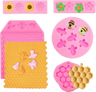 5 Pcs Bee Silicone Molds Bumble Bee Resin Mold Honeycomb Bees Silicone Chocolate Molds Beehive Baking Molds for DIY Cupcake Cake Decorating Fondant Candy Baking Cake Mould Clay Resin Crafting