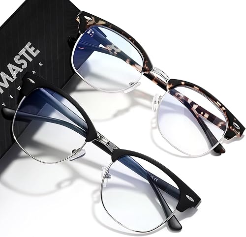 Vista 42 de Lentes de bloqueo de luz azul, vintage, medio marco, lente transparente UV, antifatiga ocular, gafas de juegos para computadora para mujeres