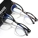 AOMASTE Blue Light Blocking Glasses Vintage Half Frame UV Clear Lens Anti Eyestrain Computer Gaming Glasses for Women Men (E-matte Black Silver+-leopard Silver)