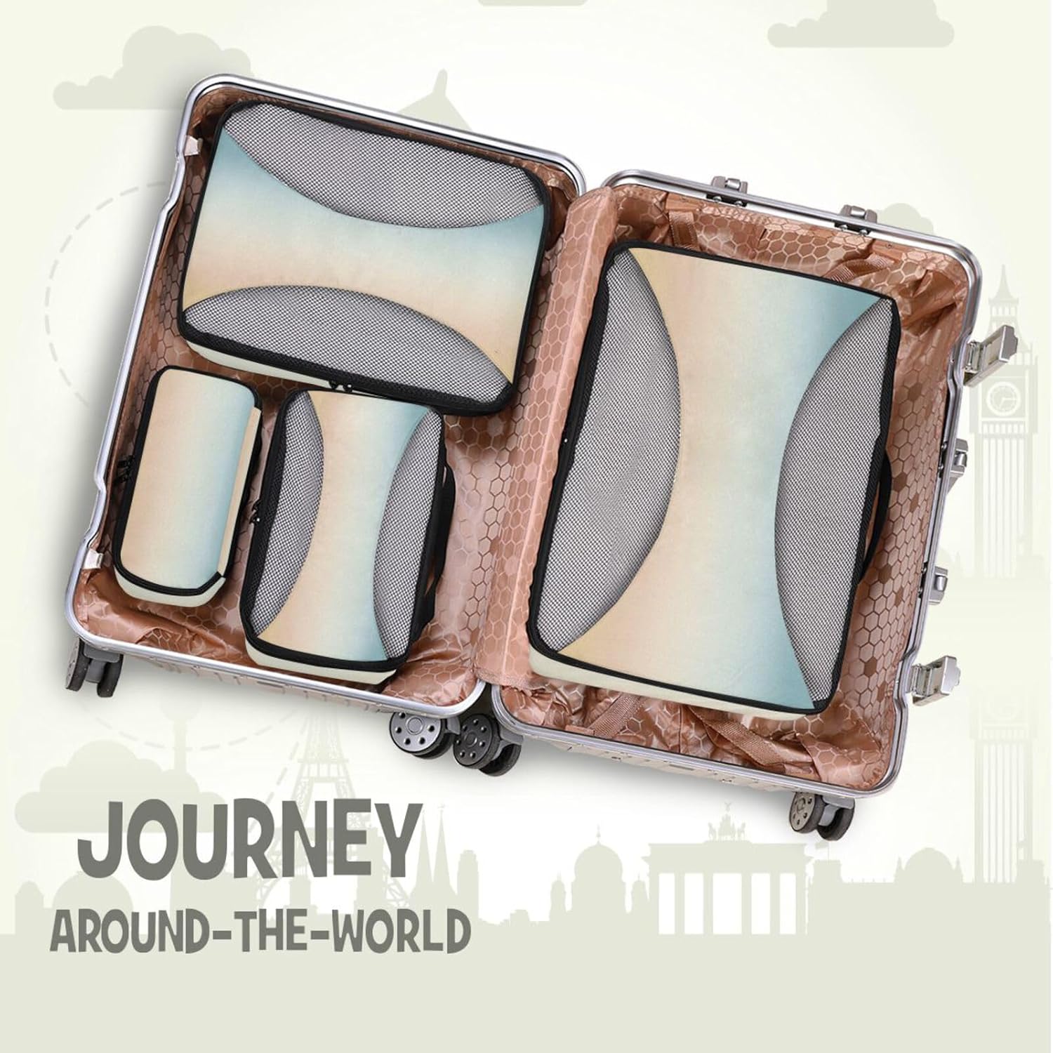 Rainbow Gradient 4 Pcs set organizers for travel Mesh Travel Essentials expandable packing cubes