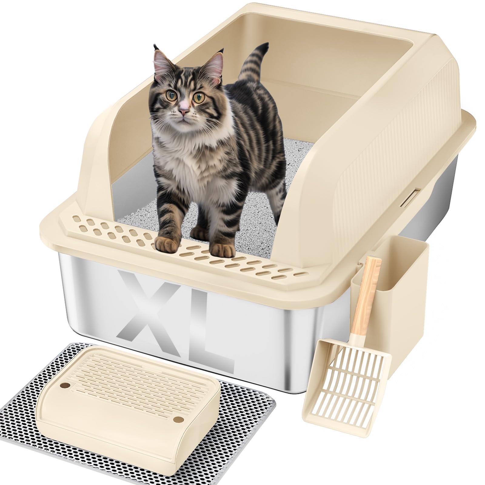 Furkid Stainless Steel Cat Litter Box with Lid