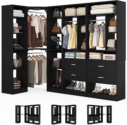 Miniatura 9 de Sistema de armario esquinero con 12 estantes, sistema organizador de armario de esquina de 39.2 pulgadas con 2 varillas para colgar, armarios